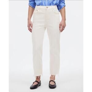 Madewell 90's Straight Crop Tile White Raw Hem Jeans US Women's 27 Tall New